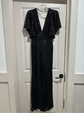 Aakaa Black Sequin Evening Jumpsuit